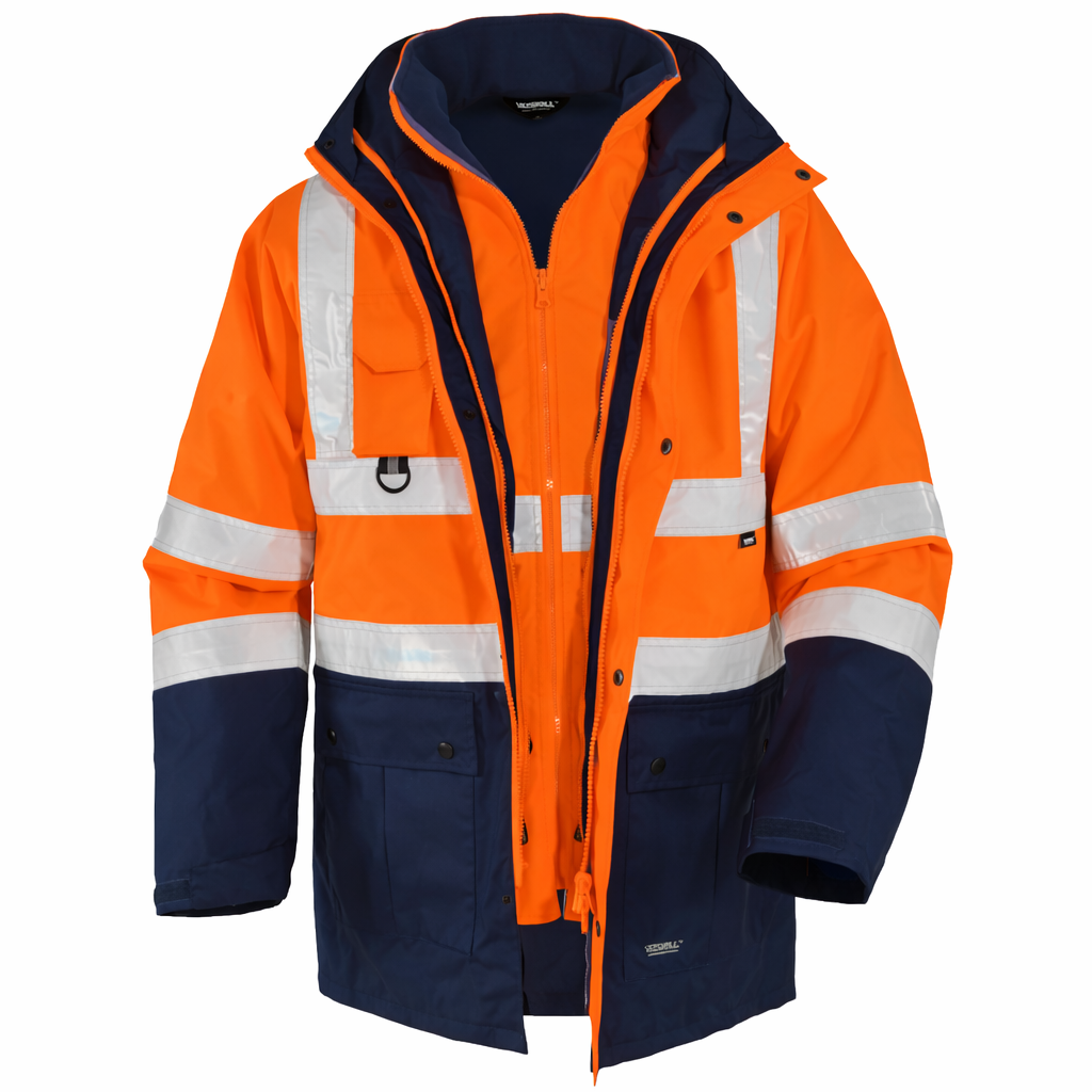 Vizwell Parka 5 Jacke EN20471, Gr. XL, Orange-Navy
