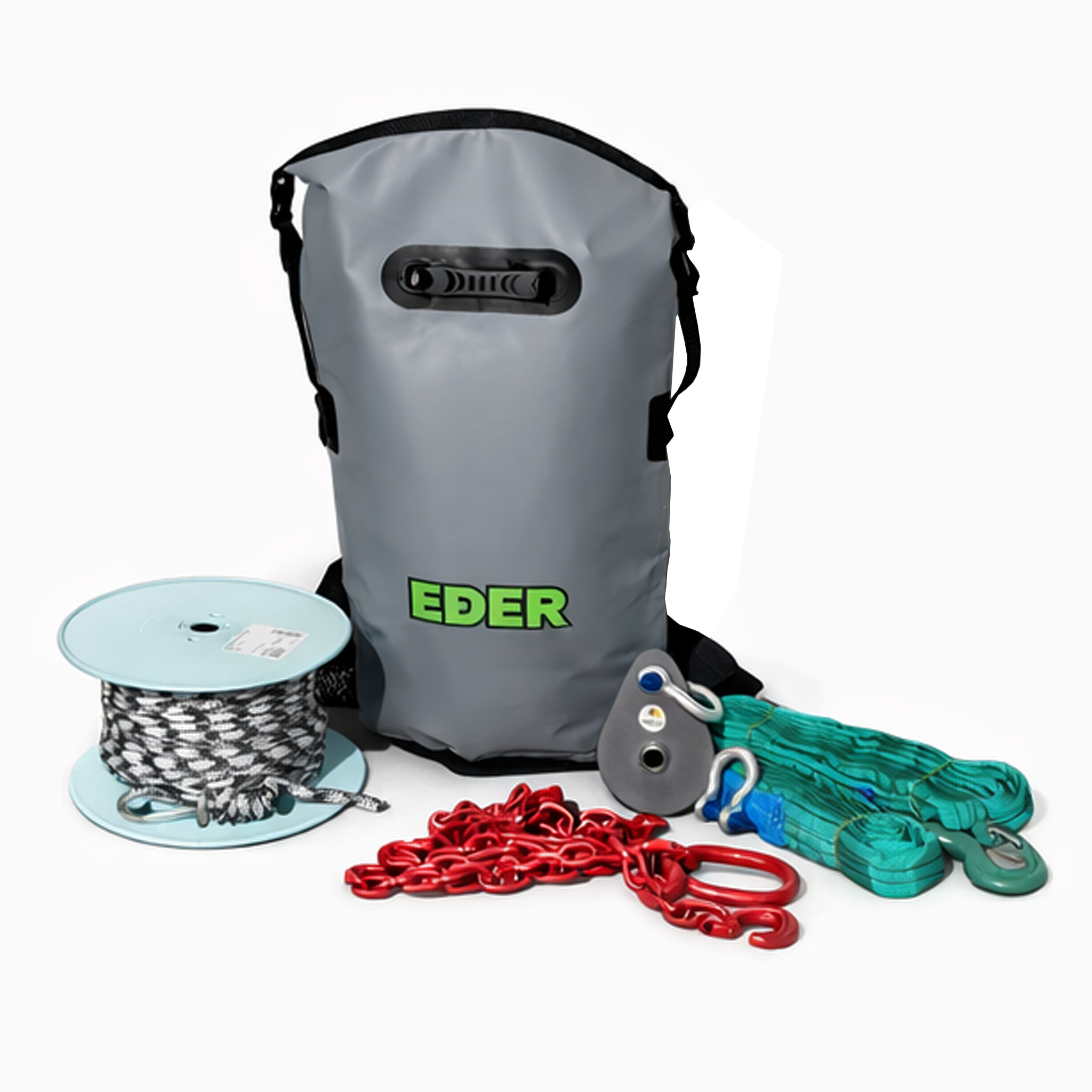 Forst-Extrem Zubehör-Set für EDER Winch 1200 + 1400 Spillwinde: Seil mit Kausche 9,5mm, Länge: 50m + Zubehör