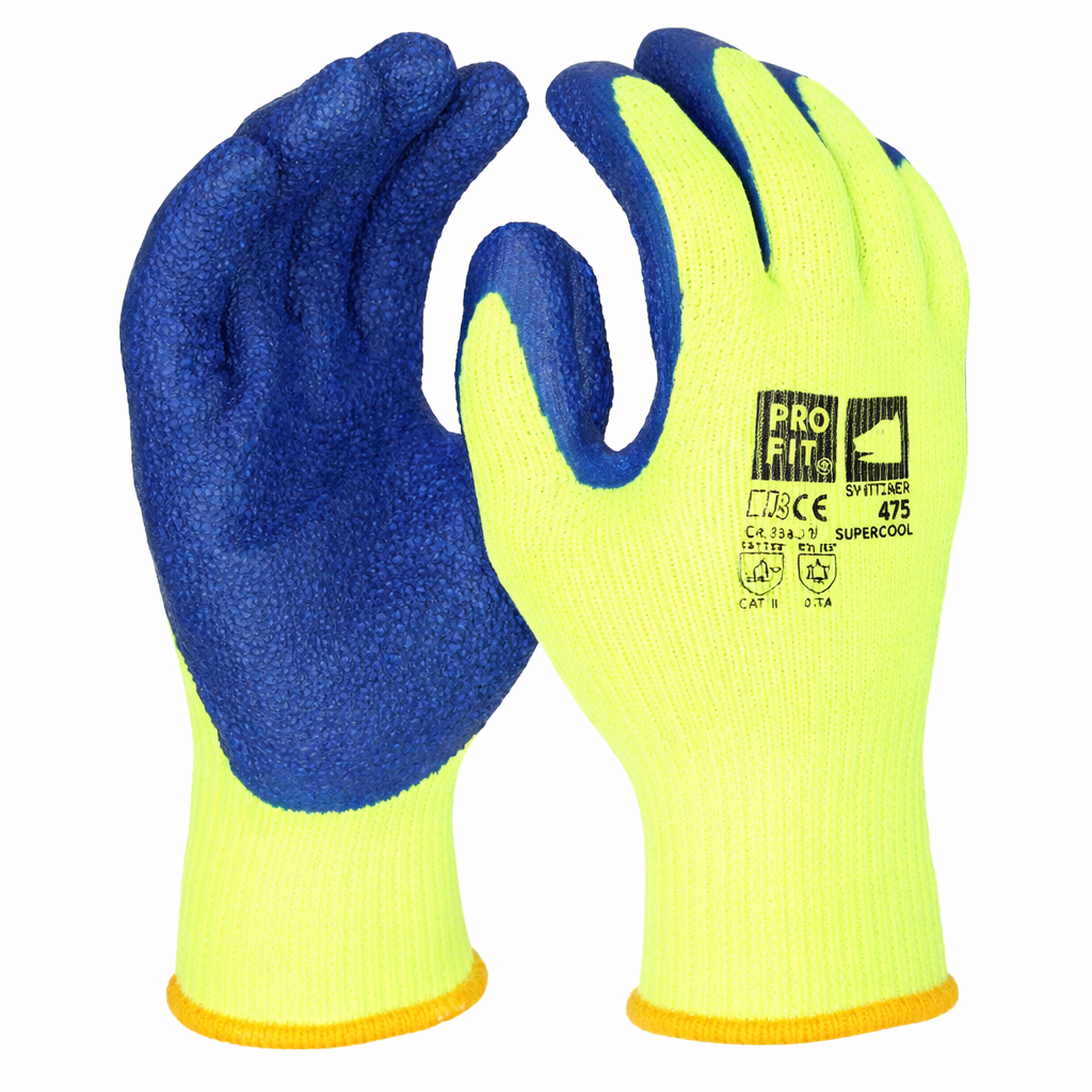 Winter Arbeitshandschuhe "Super Cool", Latex, gelb-blau