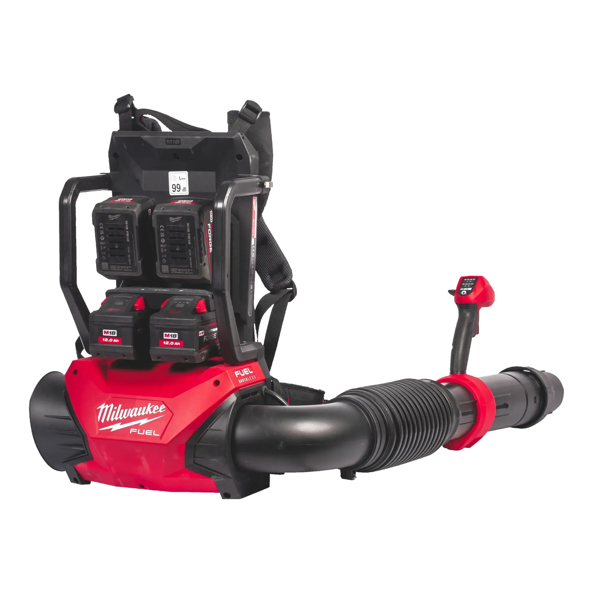 Milwaukee M18 F2BPB-124 Akku-Rucksackgebläse mit 4x 12.0 Ah FORGE Akku & PACKOUT Ladegerät